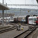 DSC22111  Bulle, wagons à voie normale sur bogies porteurs avec une Be 4/4 type Vevey