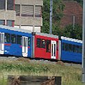 DSC09647  Tram de la ligne 6 Fischermätteli - Worb Dorf à Ostermundigen. Bernmobil a repris du RBS l'exploitation de la ligne Zytglogge - Worb. Dans la foulée, les composition ont été allongée d'un élément surbaissé mis aux couleurs de la compagnie alors que le reste a gardé le bleu historique.