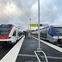 IMG 3168  Première rencontre commerciale entre un Flirt France Delle - Meroux (TGV) et un AGC Belfort Ville - Meroux (TGV), le premier jour de circulation sur la ligne réouverte Delle-Belfort
